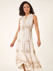 Roman フローラルプリント ティアード マキシドレス - 画像 4 / 5