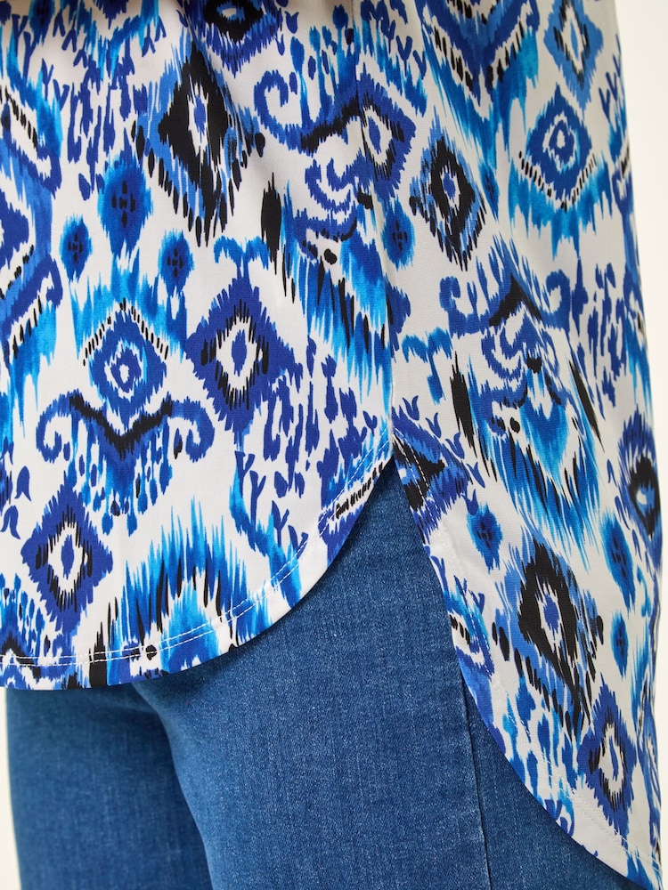 Roman Blue Ikat Print Stretch Top - Image 4 of 4