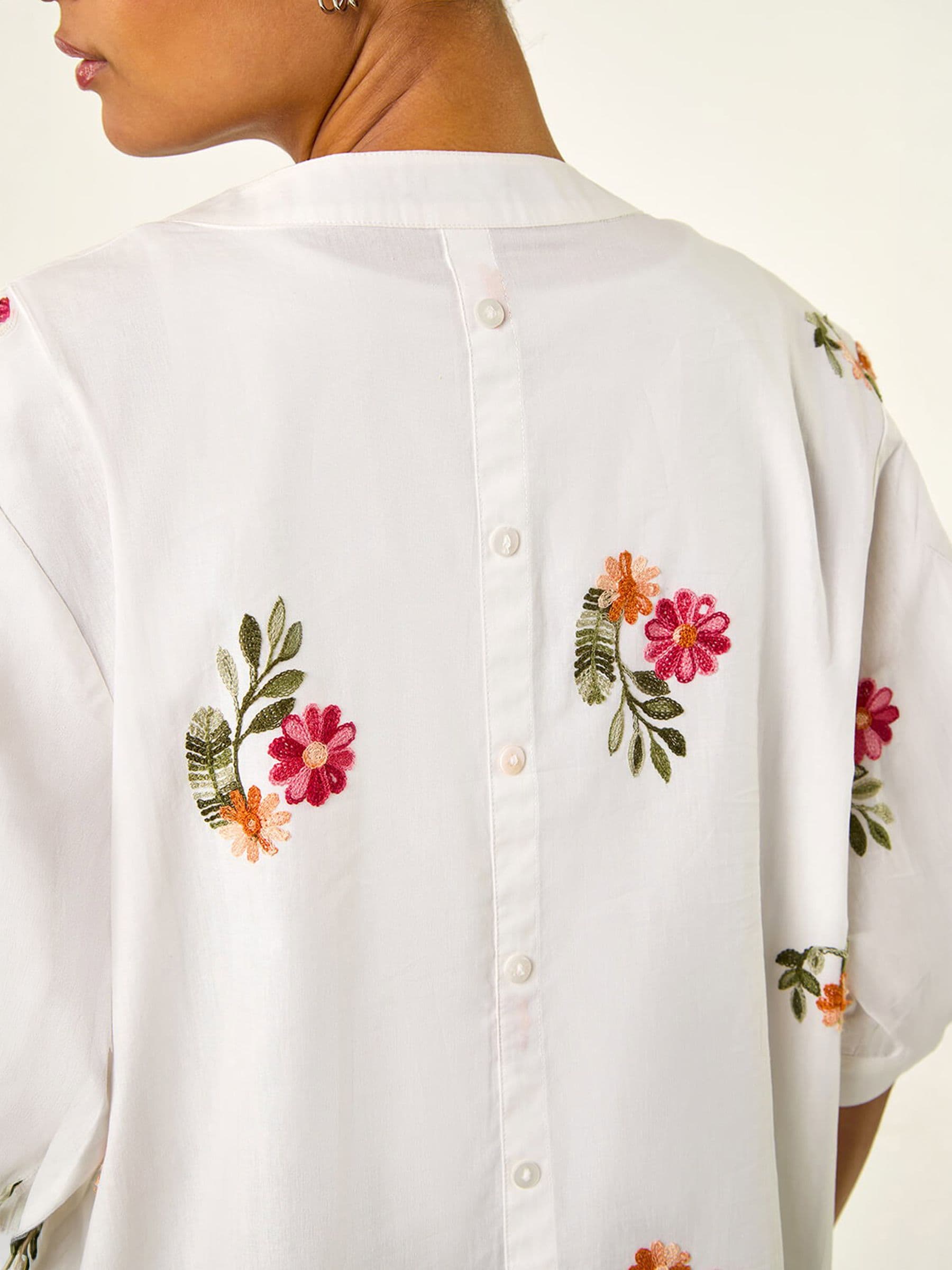 Buy Roman White Floral Embroidered V-Neck Blouse from Next USA