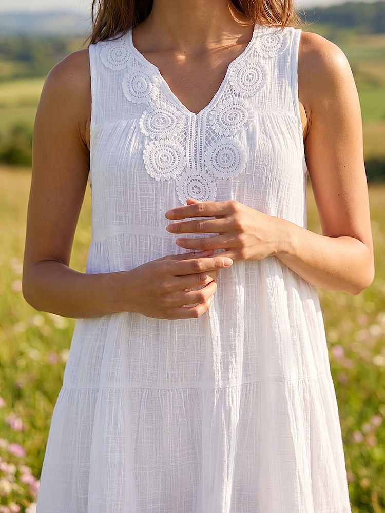 Roman White Cotton Trim Detail Smock Dress - Image 4 of 4 Roman White Cotton Trim Detail Smock Dress - Image 4 of 4