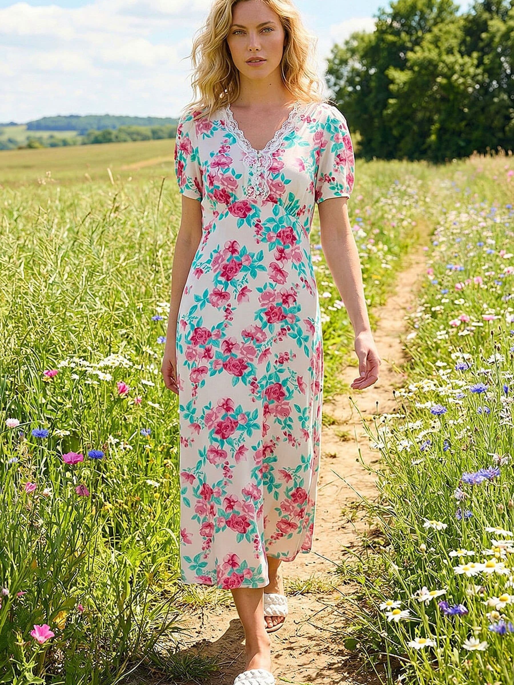 【ララ】Lace Trimmed Floral Dress Buy Roman White Floral Lace Trim Midi Dress from the Next UK