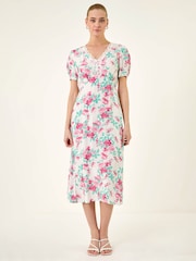 Roman White Floral Lace Trim Midi Dress - Image 2 of 5