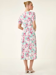 Roman White Floral Lace Trim Midi Dress - Image 3 of 5