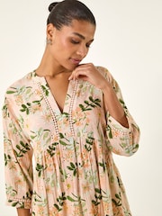 Roman Orange Floral Broidery Trim Tunic Top - Image 4 of 5