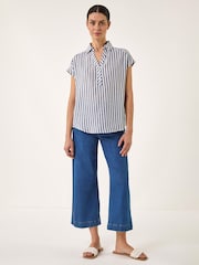 Roman Blue Stripe Print Button Front Top - Image 2 of 5