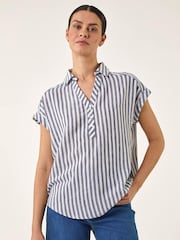 Roman Blue Stripe Print Button Front Top - Image 4 of 5