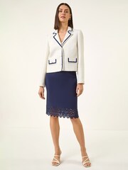 Roman Blue Lasercut Hem Pencil Skirt - Image 4 of 5