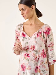 Roman Pink Floral Tie Front Top - Image 1 of 5