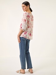 Roman Pink Floral Tie Front Top - Image 3 of 5