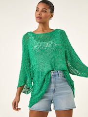 ירוק - Roman Light Weight Open Knit Jumper - תמונה 1 מתוך 5