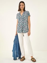 Roman Green Textured Floral Print Top - Image 2 of 5
