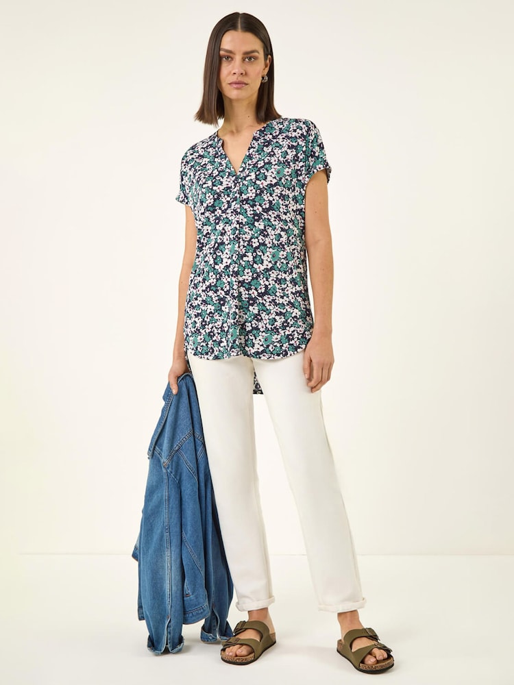 Roman Green Textured Floral Print Top - Image 2 of 5