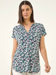 Roman Green Textured Floral Print Top - Image 4 of 5