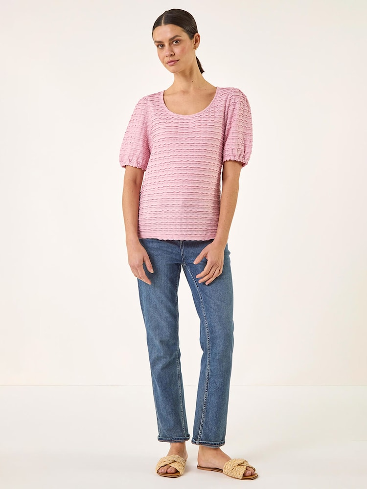 Roman Pink Textured Jersey Stretch Top - Image 2 of 5 Roman Pink Textured Jersey Stretch Top - Image 2 of 5