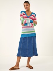 Roman Blue Stripe V-Neck Knit Jumper - Image 2 of 5