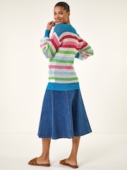 Roman Blue Stripe V-Neck Knit Jumper - Image 3 of 5