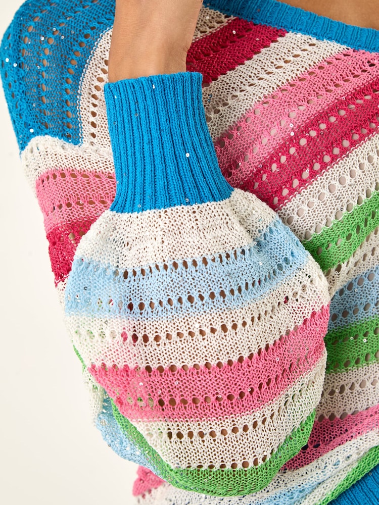 Roman Blue Stripe V-Neck Knit Jumper - Image 5 of 5