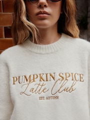 Ecru Pumpkin Spice Graphic - Long Sleeve Crew Neck Knitted Jumper - Bild 6 von 6