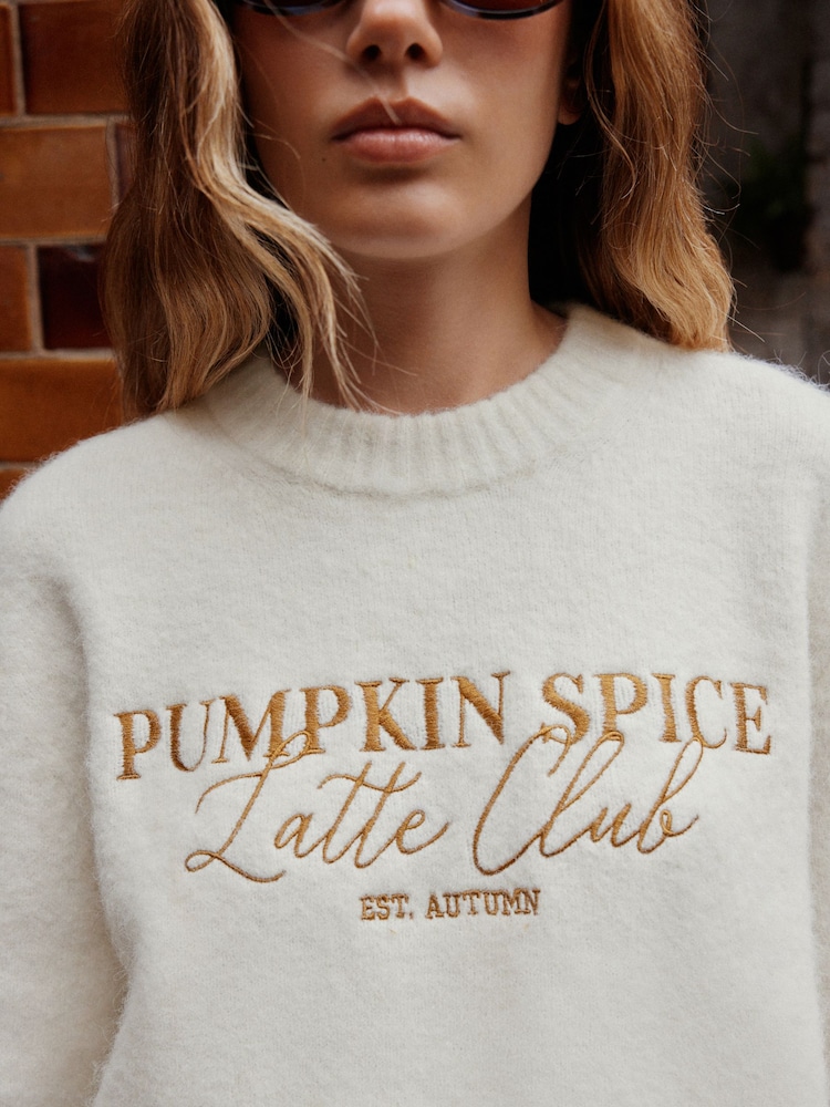 Ecru Pumpkin Spice Graphic - Long Sleeve Crew Neck Knitted Jumper - Bild 6 von 6 Ecru Pumpkin Spice Graphic - Long Sleeve Crew Neck Knitted Jumper - Bild 6 von 6