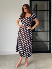 Girl In Mind Brown Alba Split Sleeve Detail Midi Dress - Image 1 of 5