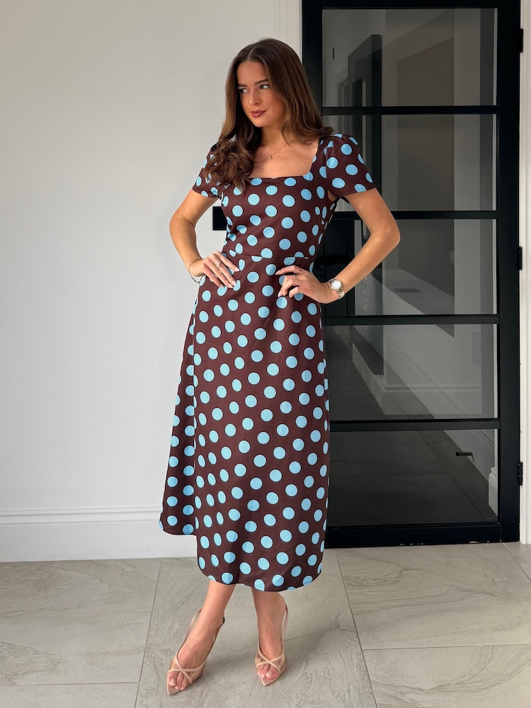 Girl In Mind Brown Alba Split Sleeve Detail Midi Dress - Image 1 of 5