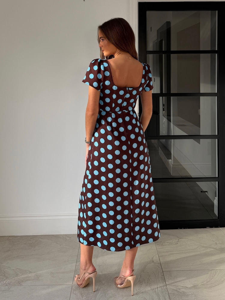 Girl In Mind Brown Alba Split Sleeve Detail Midi Dress - Image 2 of 5