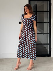 Girl In Mind Brown Alba Split Sleeve Detail Midi Dress - Image 3 of 5