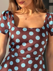 Girl In Mind Brown Alba Split Sleeve Detail Midi Dress - Image 5 of 5