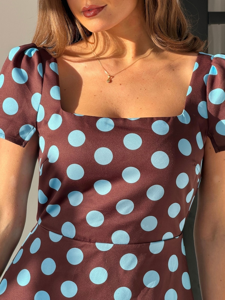 Girl In Mind Brown Alba Split Sleeve Detail Midi Dress - Image 5 of 5