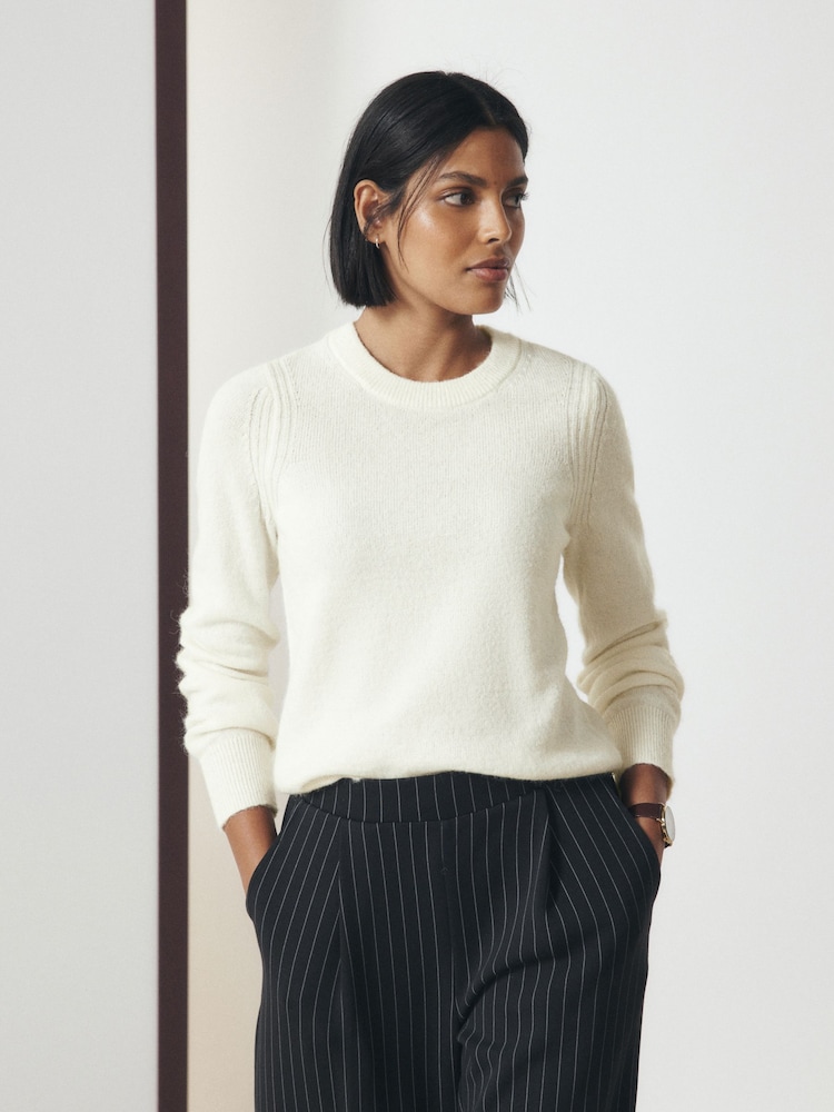 Ecru Crew Neck Long Sleeve Knitted Jumper - Image 1 of 8