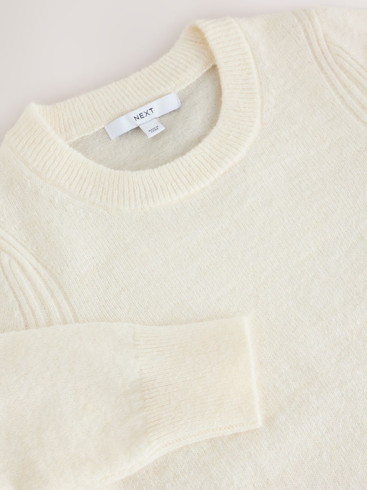 Ecru Crew Neck Long Sleeve Knitted Jumper - Image 8 of 8