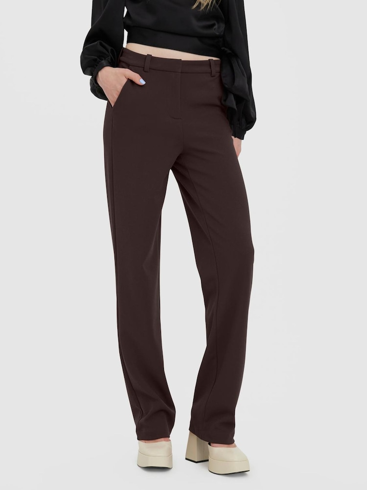 VERO MODA Brown Tailored Stretch Straight Leg Trousers - Image 1 of 5