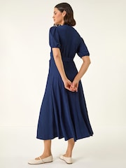 Roman Blue Wrap Bodice Belted Midi Dress - Image 3 of 5