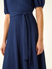Roman Blue Wrap Bodice Belted Midi Dress - Image 5 of 5