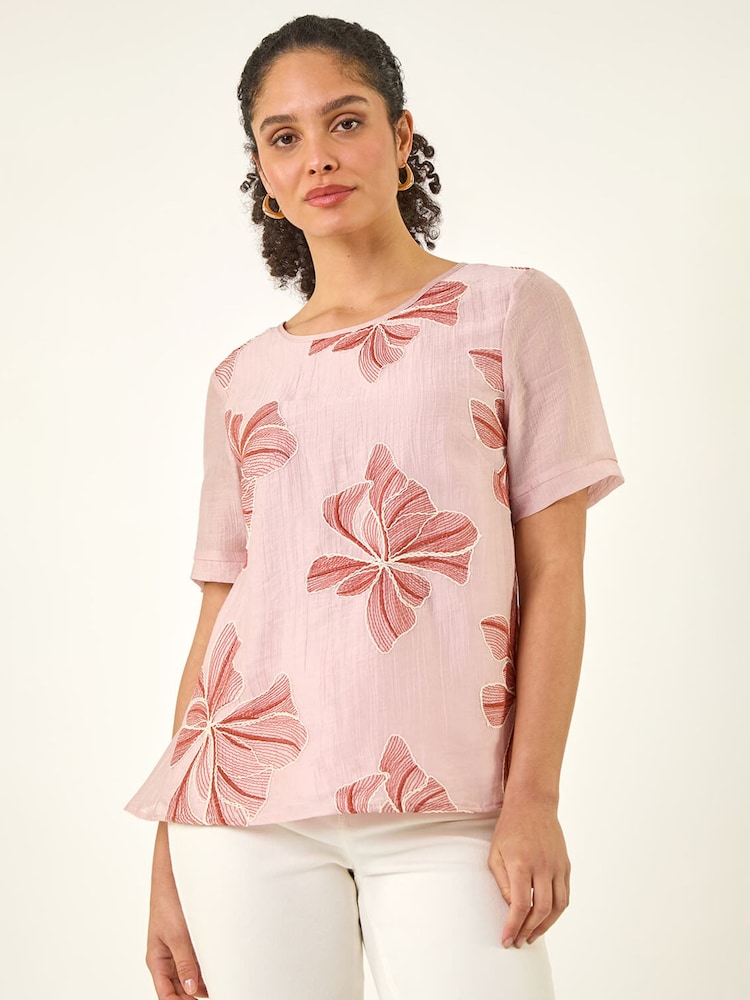 Roman Pink Floral Embroidered Tunic Top - Image 1 of 5 Roman Pink Floral Embroidered Tunic Top - Image 1 of 5