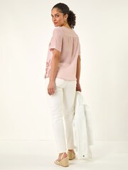 Roman Pink Floral Embroidered Tunic Top - Image 3 of 5