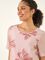 Roman Pink Floral Embroidered Tunic Top - Image 4 of 5