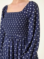 Roman Blue Spot Shirred Midi Dress - Image 6 of 6