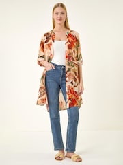 Roman Orange Abstract Print Button Longline Blouse - Image 2 of 5