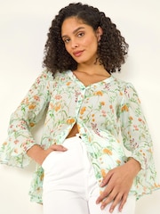 Roman Floral Flare Sleeve Buttoned Blouse - Imaginea 1 din 5