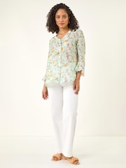 Roman Floral Flare Sleeve Buttoned Blouse - Imaginea 2 din 5