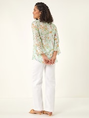 Roman Floral Flare Sleeve Buttoned Blouse - Imaginea 3 din 5