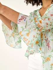Roman Floral Flare Sleeve Buttoned Blouse - Imaginea 5 din 5