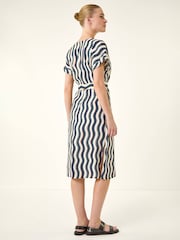 Roman Blue Wave Print Belted Midi Dress - Image 2 of 5