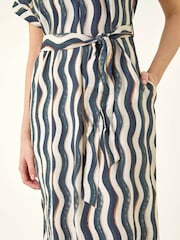 Roman Blue Wave Print Belted Midi Dress - Image 4 of 5