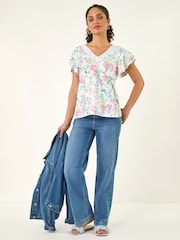 Roman White Floral Lace Textured Top - Image 1 of 5