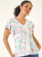 Roman White Floral Lace Textured Top - Image 3 of 5