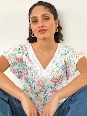 Roman White Floral Lace Textured Top - Image 4 of 5