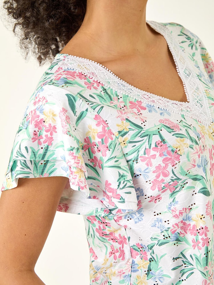 Roman White Floral Lace Textured Top - Image 5 of 5