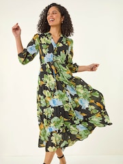 Roman Floral Tiered Button Midi Dress - Bild 4 von 5
